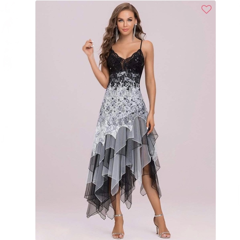 Elegant Black and Gray Asymmetrical Dress